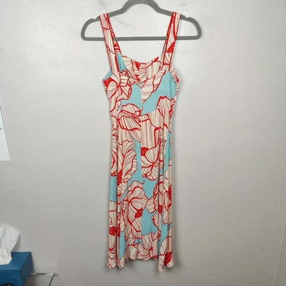 Farm Rio Floral Print Midi Dress Womens XS Red Blue Button Front Bohemian - Picture 8 of 11